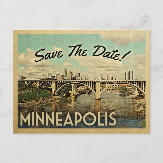 Minneapolis Save the Date Vintage Postkarten (Vorderseite)