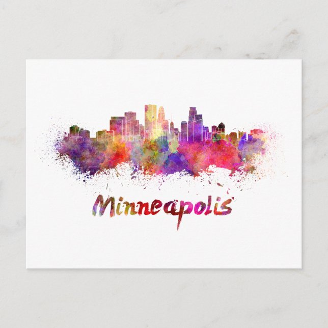 Minneapolis-Skyline in Aquarellfarbe Postkarte (Vorderseite)