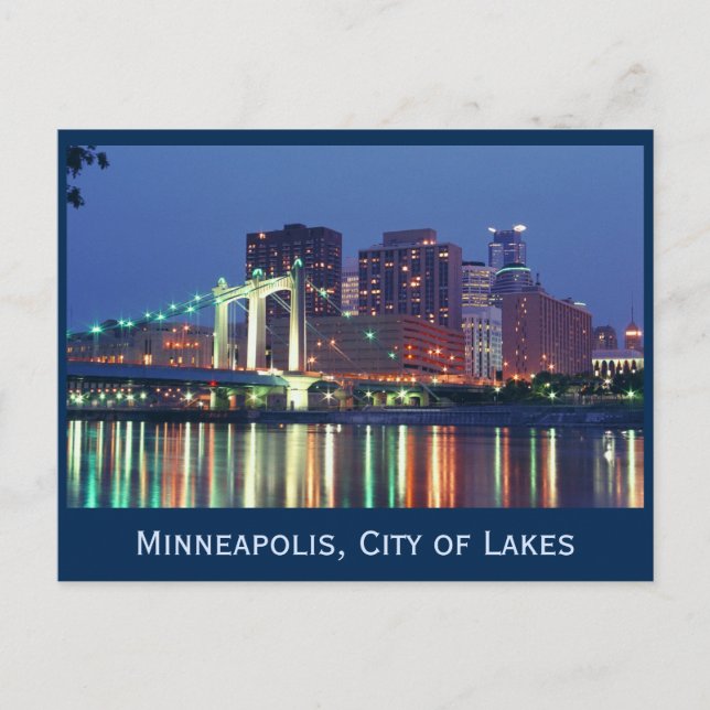 Minneapolis Skyline in der Nacht Postkarte (Vorderseite)