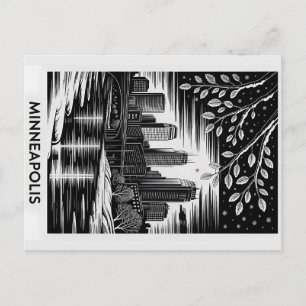 Minneapolis-Skyline Schwarz-Weiß-Holzschnitt Winte Postkarte