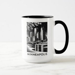 Minneapolis Skyline Schwarz-Weiß-Holzschnitt Winte Tasse