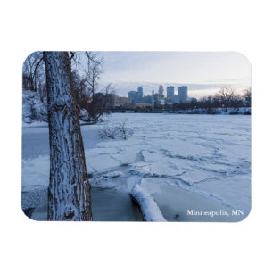 Minneapolis-Skyline und eisgezogener Fluss Magnet