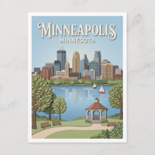 Minneapolis-Skyline und Lake Harriet Minnesota Postkarte