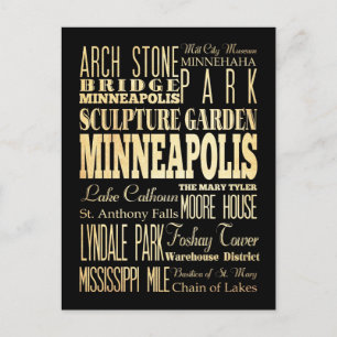 Minneapolis Stadt Minnesota State Typografie Kunst Postkarte