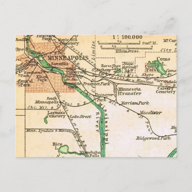 Minneapolis Vintage-Stadtkarte Postkarte (Vorderseite)