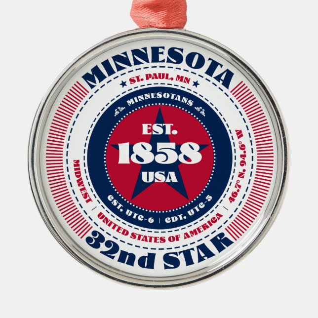 Minnesota 32. Staat Weihnachtsfeier Ornament Aus Metall (Vorne)