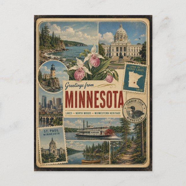 Minnesota-authentische Postkarte im Vintage-Stil (Vorderseite)