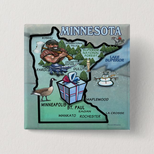Minnesota-Cartoon-Karte Button (Vorderseite)