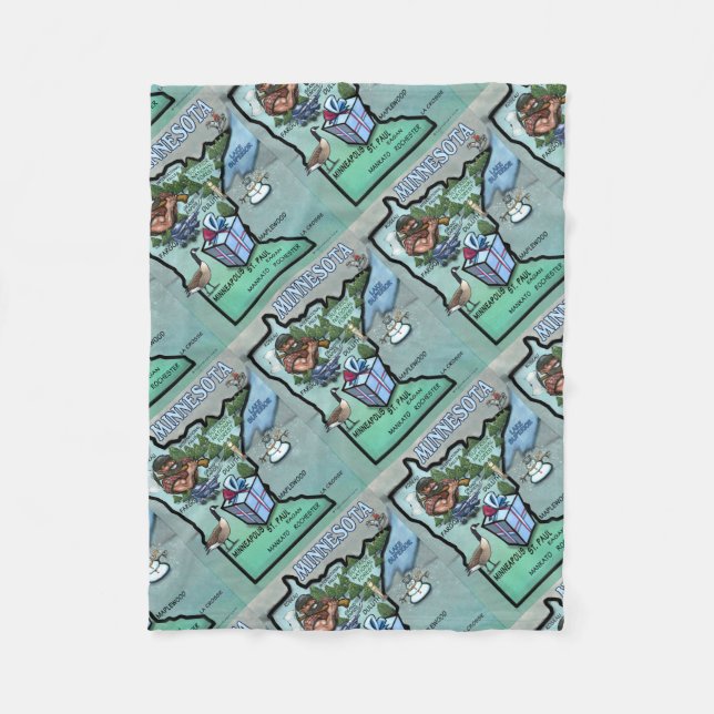 Minnesota-Cartoon-Karte Fleecedecke (Vorderseite)