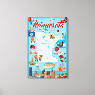 Minnesota-Cartoon-Karte Leinwanddruck