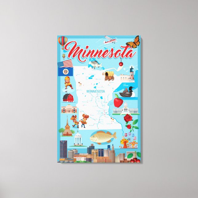 Minnesota Cartoon Map Leinwanddruck (Vorderseite)