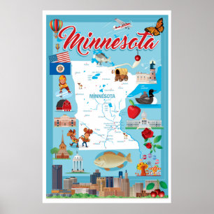 Minnesota Cartoon Map Poster