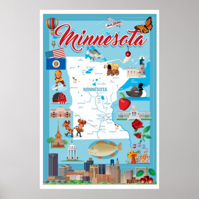 Minnesota Cartoon Map Poster (Vorne)