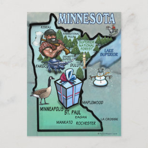 Minnesota Cartoon Map Postkarte