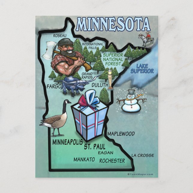 Minnesota Cartoon Map Postkarte (Vorderseite)