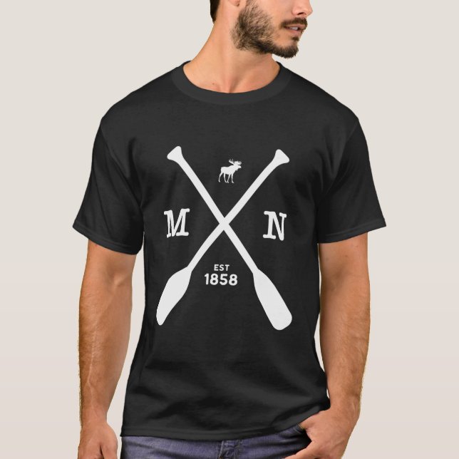 Minnesota Elch and Paddles 1858 Mittlerer Westen T-Shirt (Vorderseite)