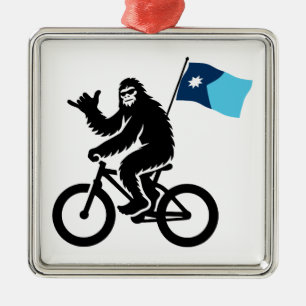 Minnesota-Flagge mit Bigfoot Cycling Ornament Aus Metall