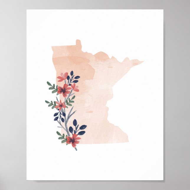 Minnesota Floral Watercolor Staat Poster (Vorne)