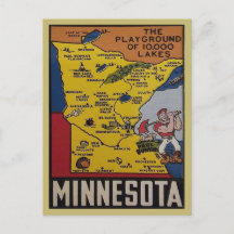 Minnesota Fun Vintage Travel Staat Karte 1950s