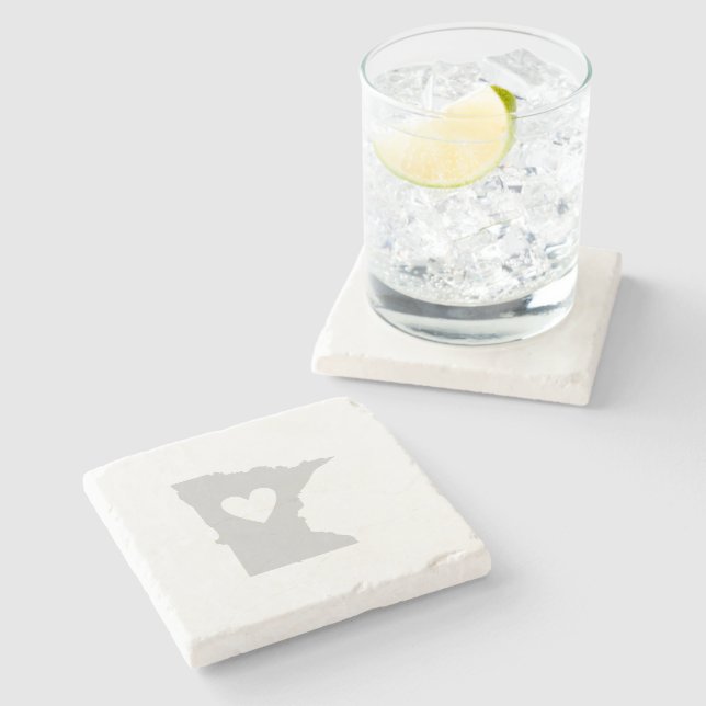 Minnesota Gray Map Form mit Herz Cutout Liebe Steinuntersetzer (Seitenansicht)