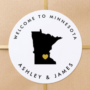 Minnesota-Hochzeits-Willkommens-Aufkleber, Schwarz Runder Aufkleber