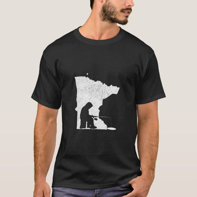 Minnesota Ice Fishing Staat Karte T-Shirt (Vorderseite)