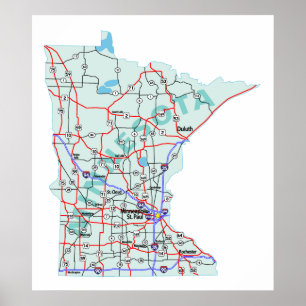 Minnesota Interstate Map Print Poster