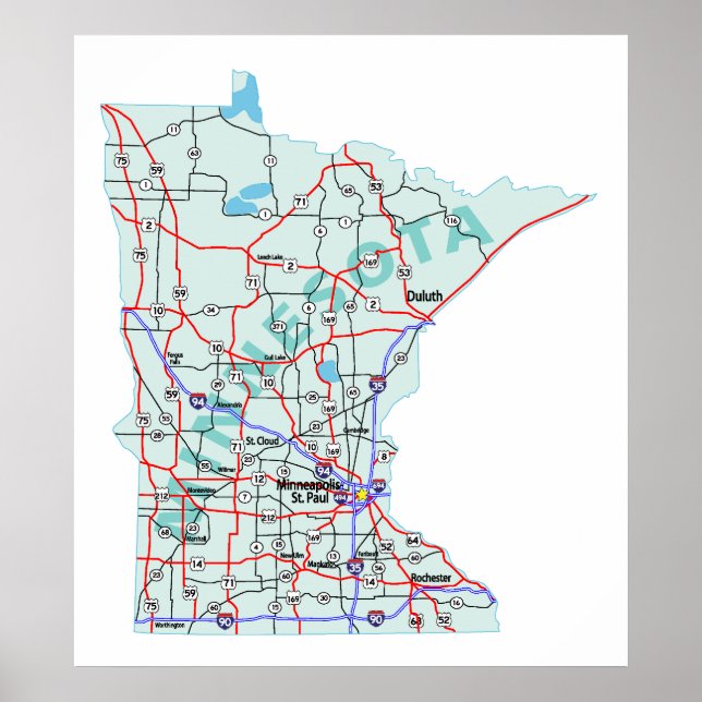 Minnesota Interstate Map Print Poster (Vorne)
