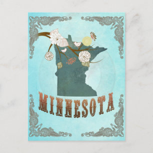 Minnesota-Karte mit reizenden Vögeln Postkarte