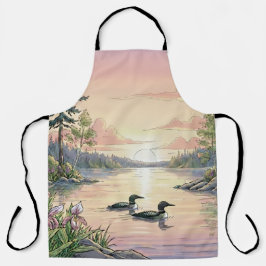 Minnesota Lake Sunset with Loons, Apron Schürze