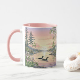 Minnesota Lake Sunset with Loons, Coffee Mug Tasse