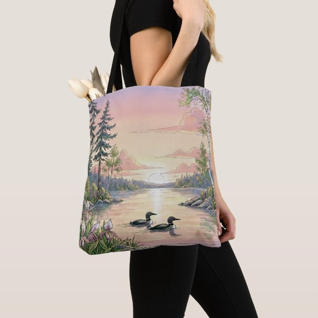 Minnesota Lake Sunset with Loons, Tote Bag (Von Nahem)