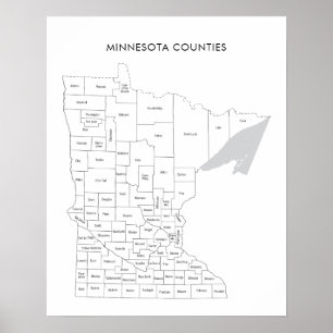 Minnesota-Landkreis-Karte mit Landkreis-Namen Poster
