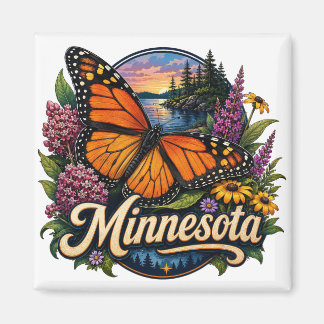 Minnesota Monarch-Schmetterling und Wildblumen Magnet