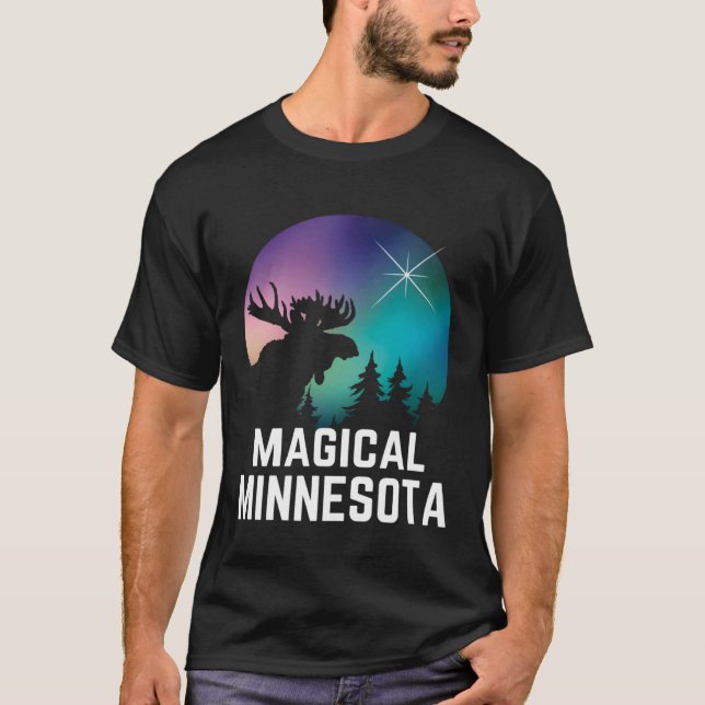 Minnesota Moose Northern Aurora Borealis Lights Mi T-Shirt (Vorderseite)