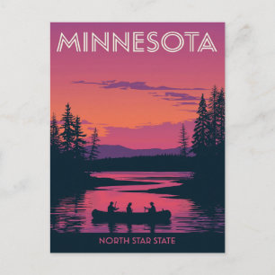 Minnesota North Star State Kanufahren bei Sonnenun Postkarte
