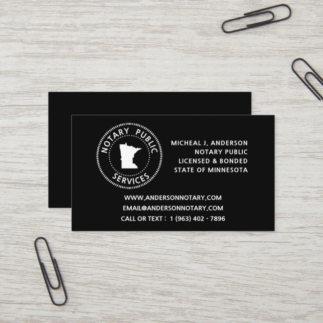 Minnesota Notary Public Services Visitenkarte (Vorderseite/Rückseite Beispiel)