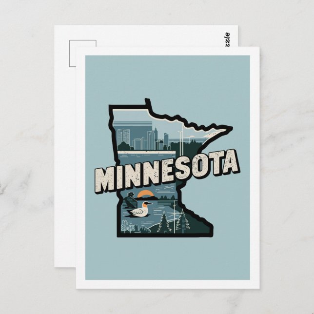 Minnesota Retro Travel Design Iconic US Staaten Postkarte (Vorne/Hinten)