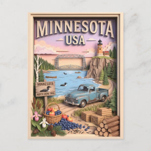Minnesota Roadtrip North Shore Lake 3D texturiert Postkarte