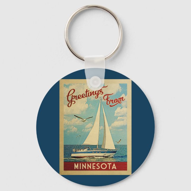 Minnesota Sailboat Vintage Reise Schlüsselanhänger (Vorderseite)
