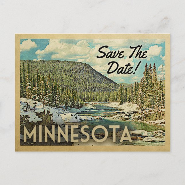 Minnesota Save the Date Mountain River Snow Ankündigungspostkarte (Vorderseite)