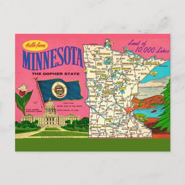 Minnesota-Seenkarte mit Seen Postkarte (Vorderseite)