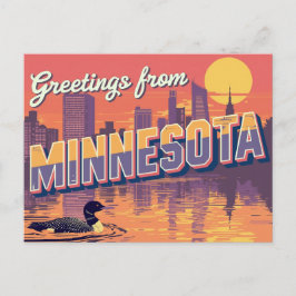 Minnesota-Seetaucher und Stadt-Skyline Postkarte