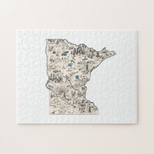 Minnesota Shaped Minnesotan Vintage Picture Map Puzzle