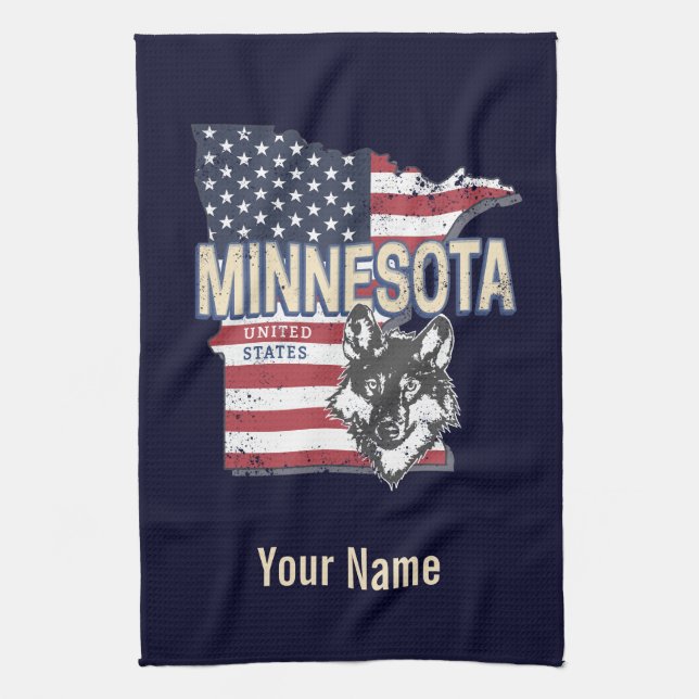 Minnesota Staat United Staaten Map Vintag USA Geschirrtuch (Vertikal)