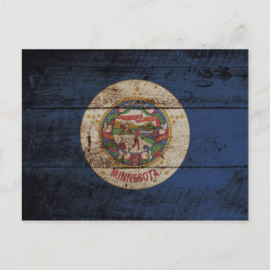 Minnesota Staatsflagge auf alter Holzmaserung Postkarte