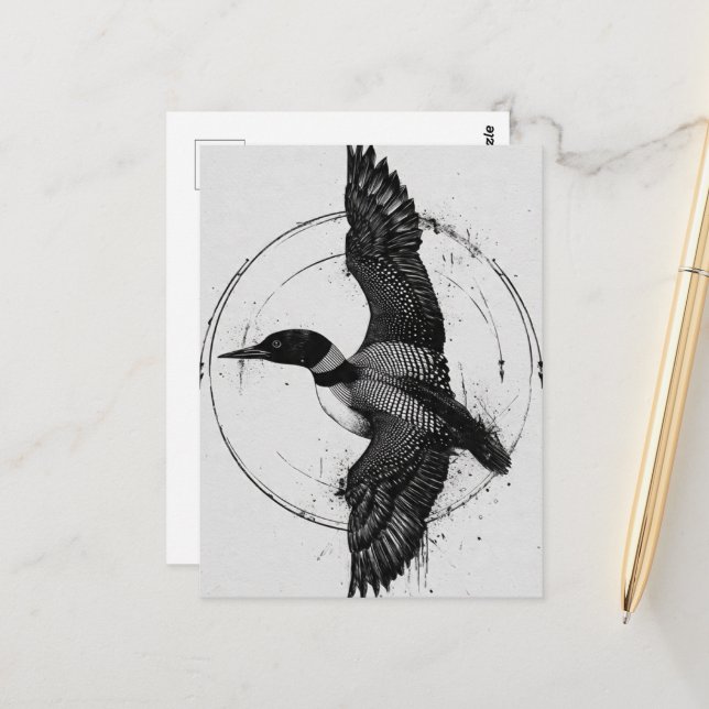 Minnesota State Bird Loon in Flight Postkarte (Vorderseite/Rückseite Beispiel)