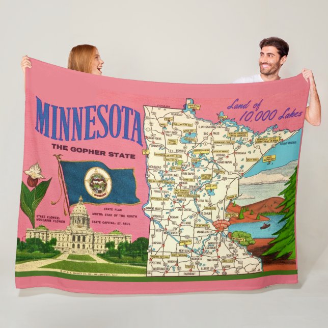 Minnesota State Map Wurf Fleecedecke (Beispiel)