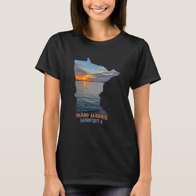 Minnesota State Outline Grand Marais Sunset  1 T-Shirt (Vorderseite)