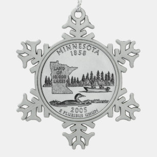Minnesota State Quarter Schneeflocken Zinn-Ornament